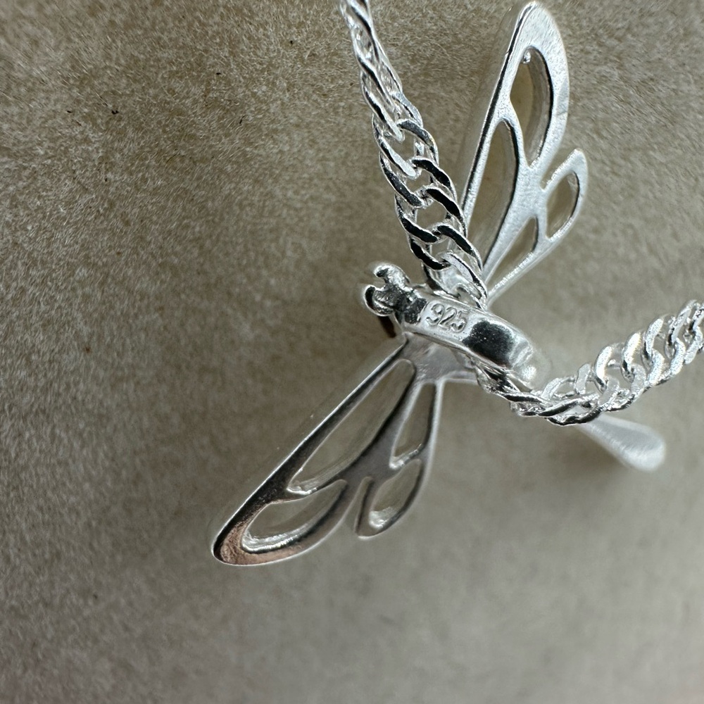 Amber Sterling Silver Butterfly Pendant on Silver Twisted Chain - Picture 6 of 7